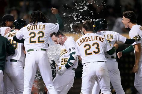 A's Rooker performs at Oakland Arena after crushing walk-off home run